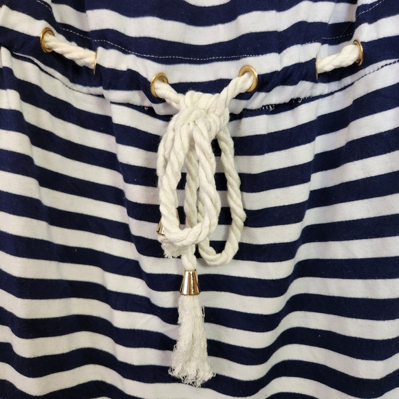 St Tropez Navy White Nautical Stripe Beach Swim Cover-Up Dress Size Large - Picture 3 of 9